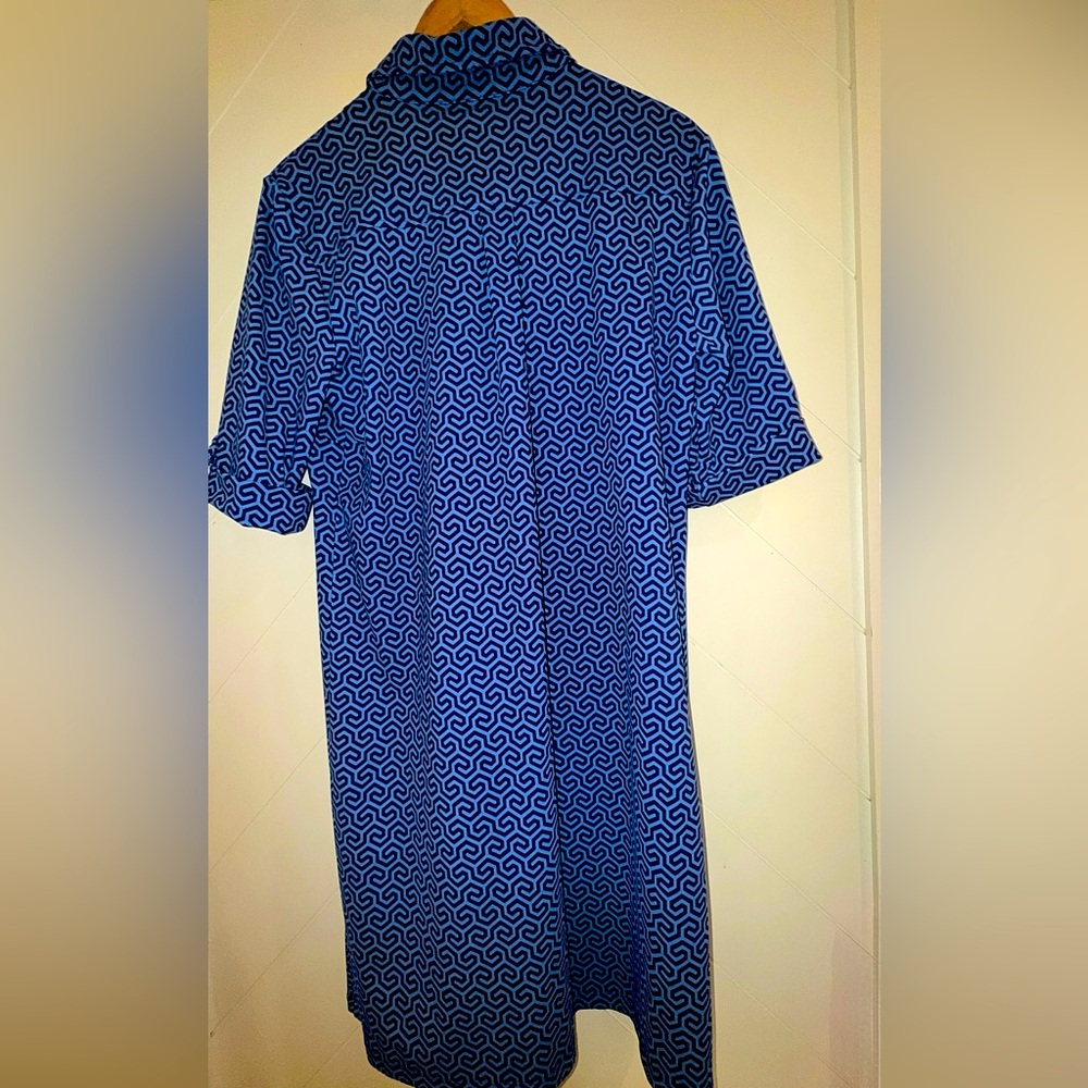 J. McLAUGHLIN Lawrence shirt Dress Blue Honeycomb Roll Tab Catalina Cloth Large - Picture 12 of 14